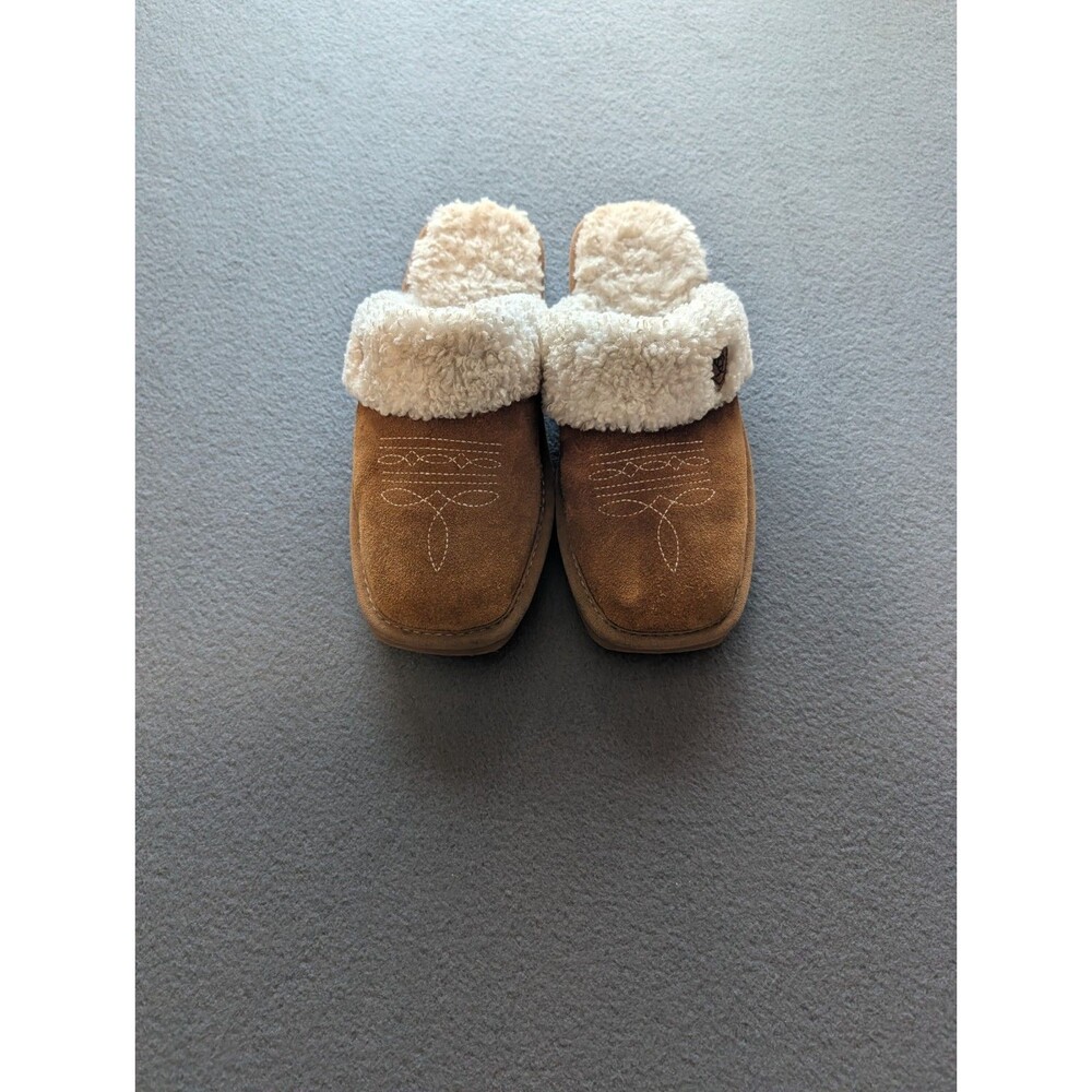 Ariat Women's Size 9 Suede Western Slippers Brown Sherpa Fleece Cowboy Mule